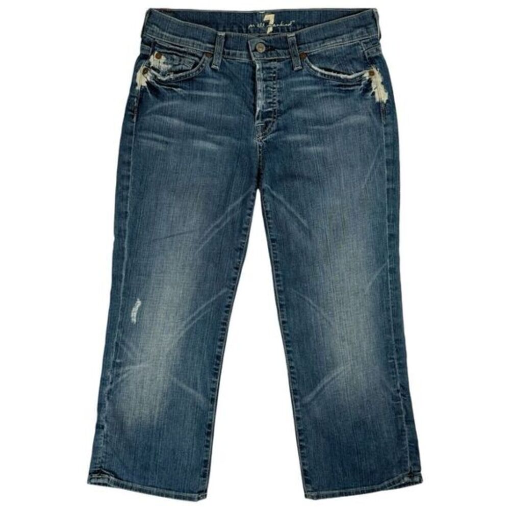 7 For All Mankind Boy‎ Cut Crop Jeans Size 28 Distressed Button Fly Capri